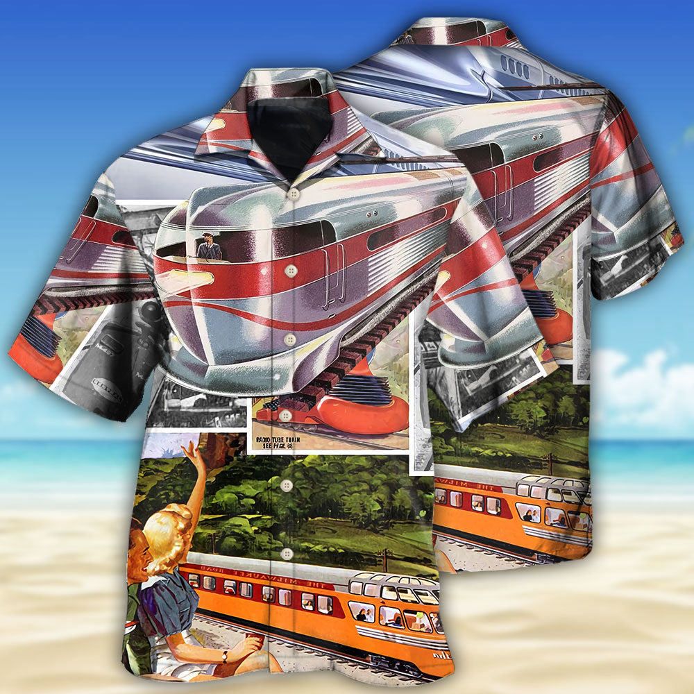 Retro Train Transportation Art - Hawaiian Shirt