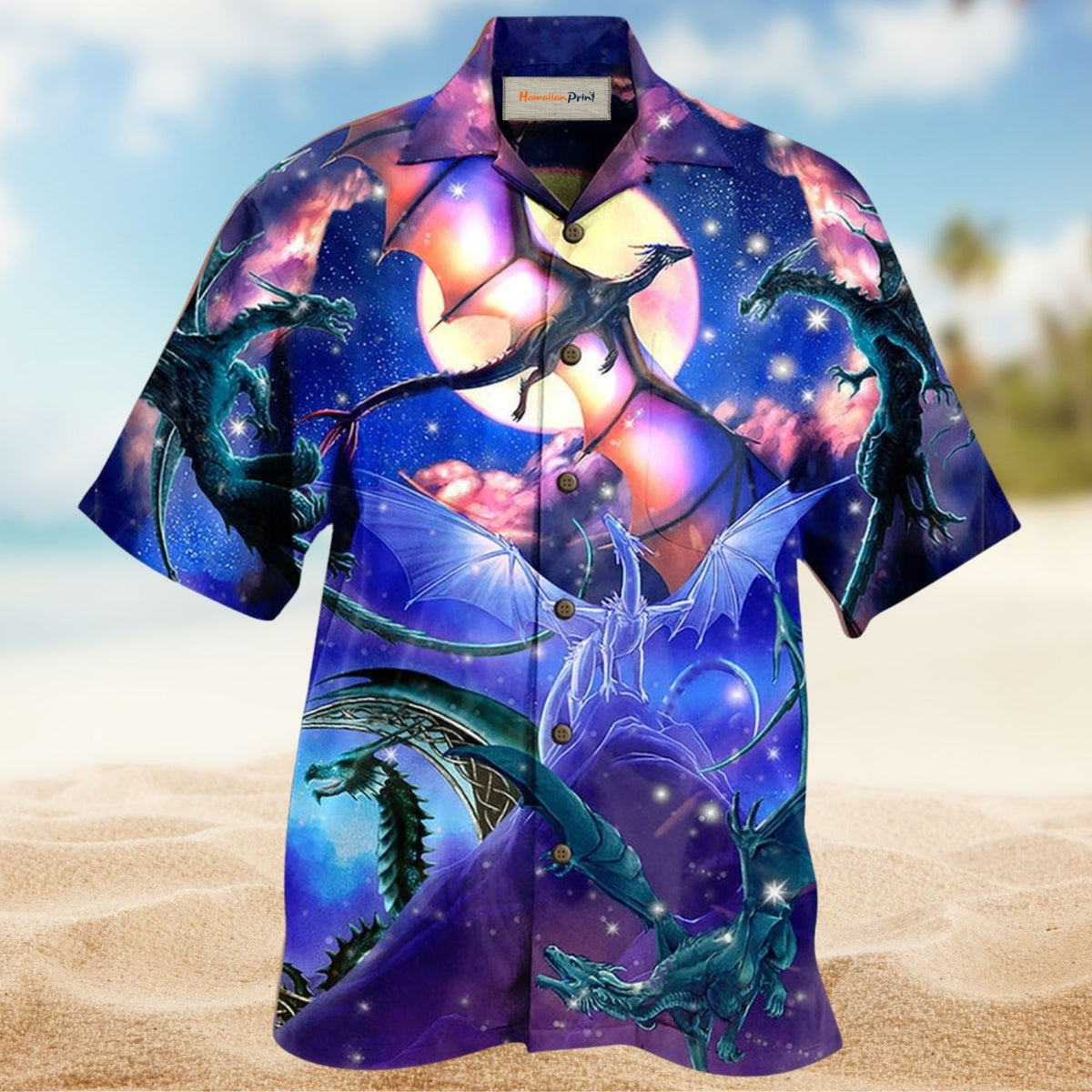 Dragonfly Flying To The Moon Art Style – Hawaiian Shirt