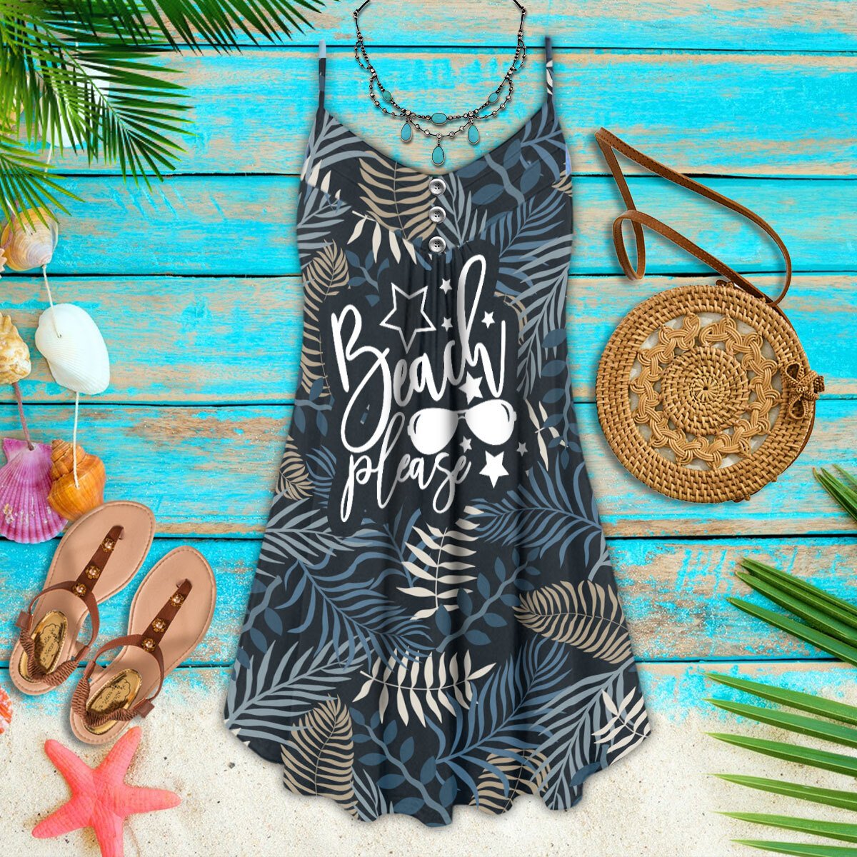 Tropical Beach Style – Women's Summer Sleeveless V-Neck Camisole Dress
