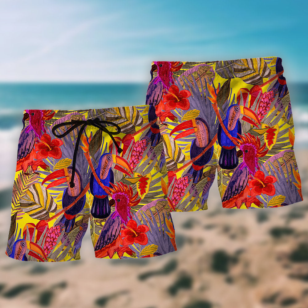 Beach Short / Adults / S Tropical birds color - Hawaiian shirt - HAWS04LIN300322 - Owls Matrix LTD