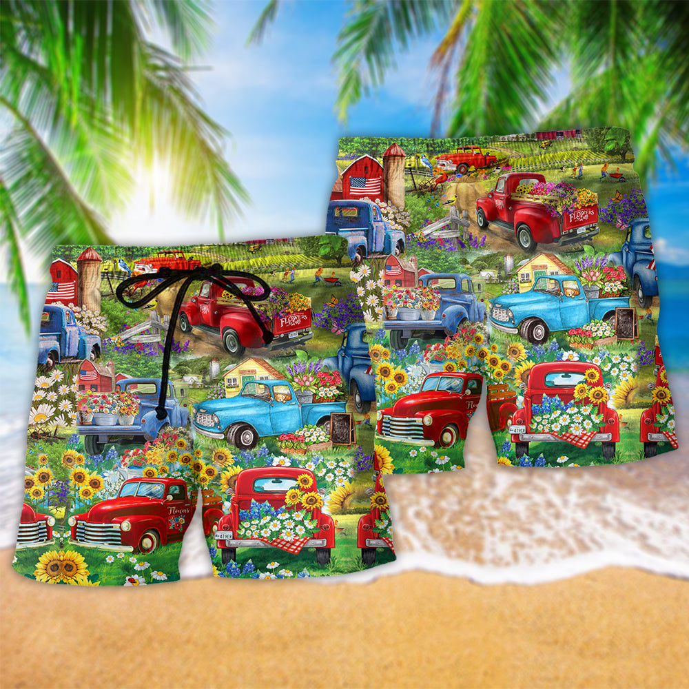 Floral Pickup Truck – Beach Short