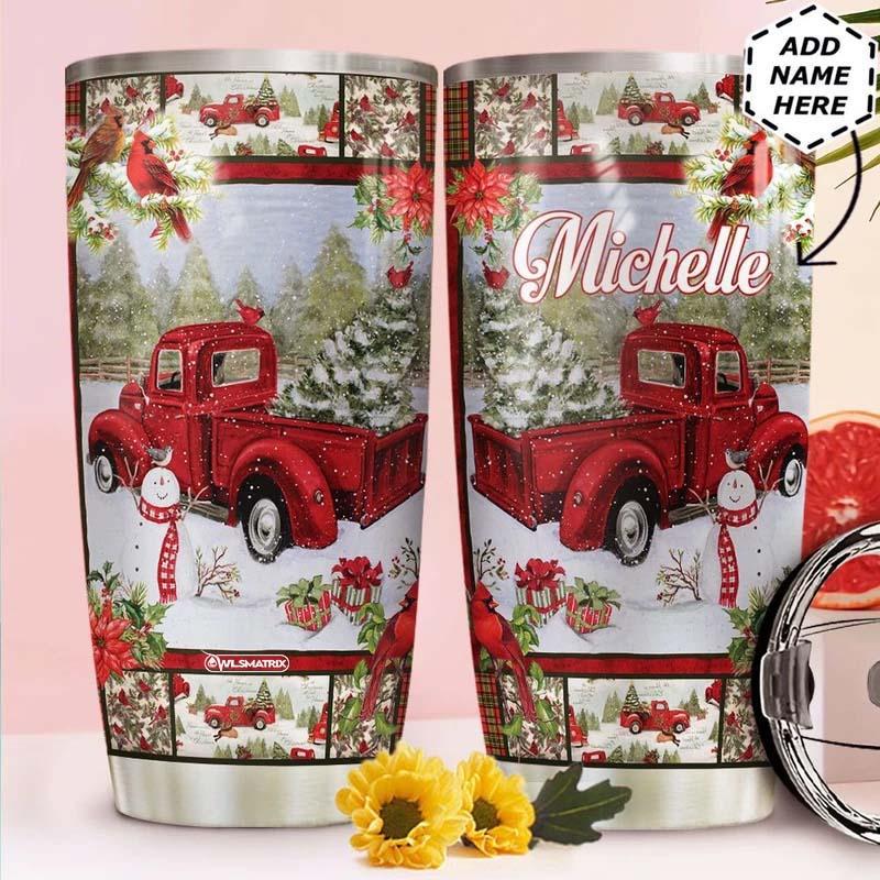 Truck Red Merry Christmas Personalized 20 Oz Tumbler For Hot Cold Drinks And Travel