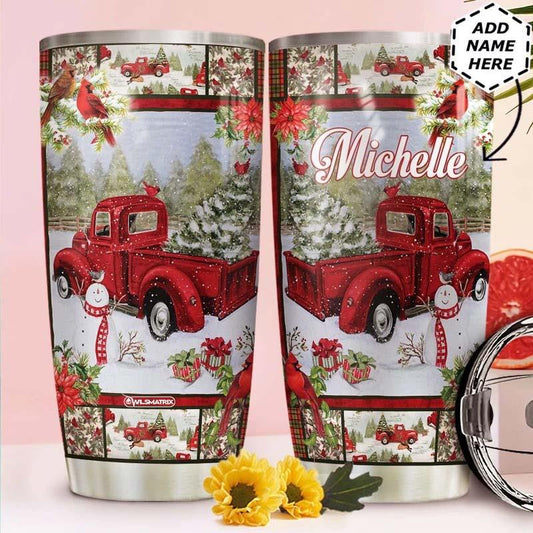 Truck Red Merry Christmas Personalized 20 Oz Tumbler For Hot Cold Drinks And Travel