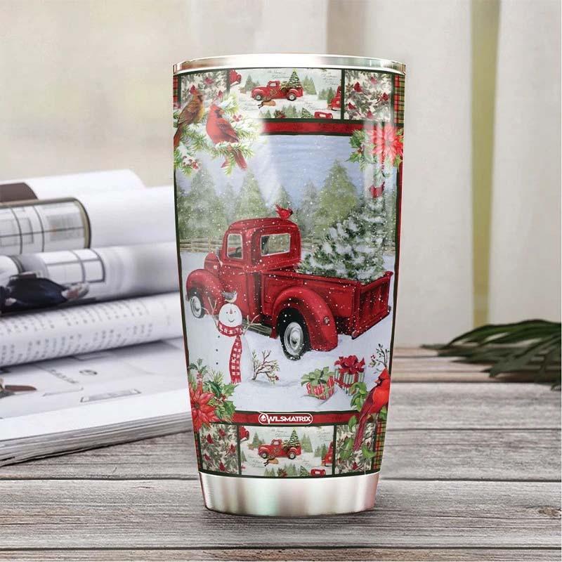 Truck Red Merry Christmas Personalized 20 Oz Tumbler For Hot Cold Drinks And Travel