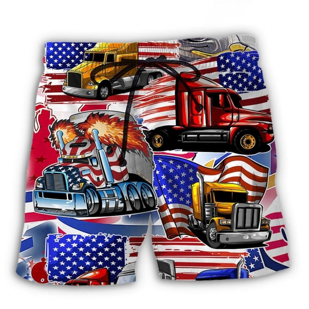 Truck US Flag Independence Day - Beach Short