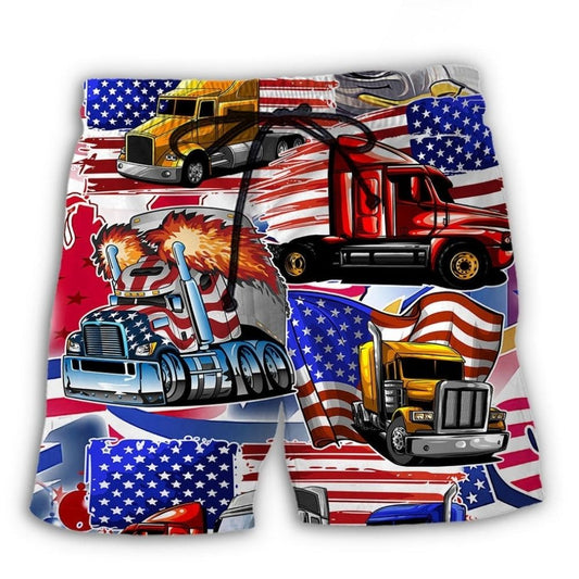 Truck US Flag Independence Day - Beach Short