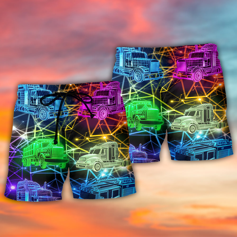 Trucker Neon Colorful Style - Beach Short - BEAS05NDN060522 - Owls Matrix LTD