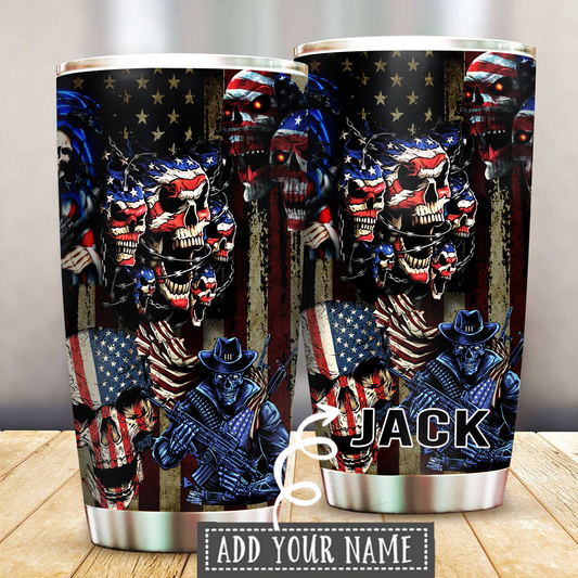 American Skull Personalized 20 Oz Tumbler For Hot Cold Drinks And Travel