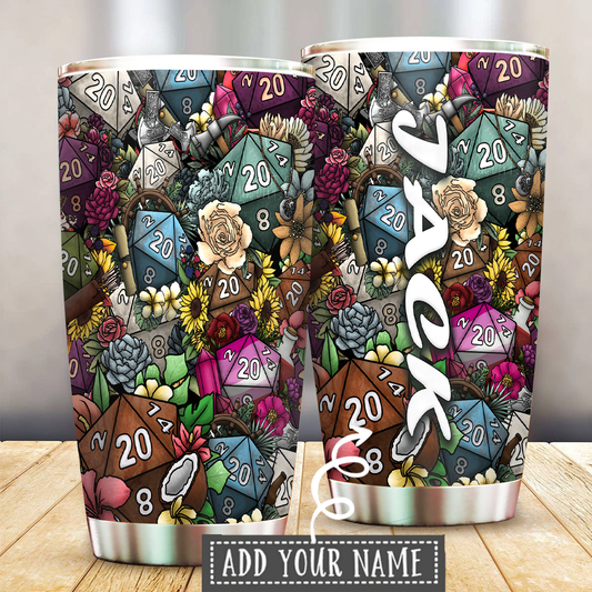 Hippie Twenty-Sided Dice Floral Personalized 20 Oz Tumbler For Travel And Gifting