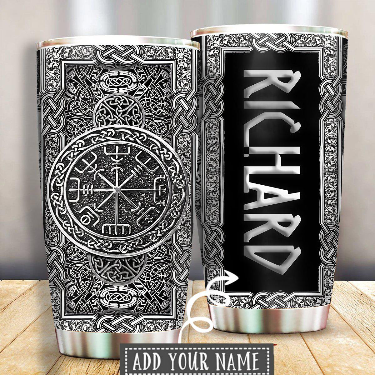 Viking Sign Silver Personalized 20 Oz Tumbler For Hot Cold Drinks And Travel