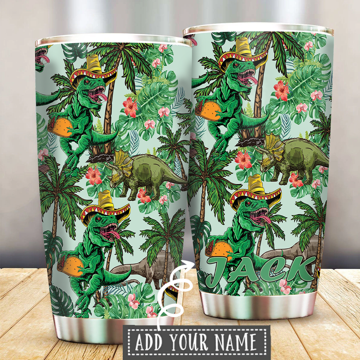 Dinosaurs Funny Personalized 20 Oz Tumbler For Coffee Travel And Daily Use