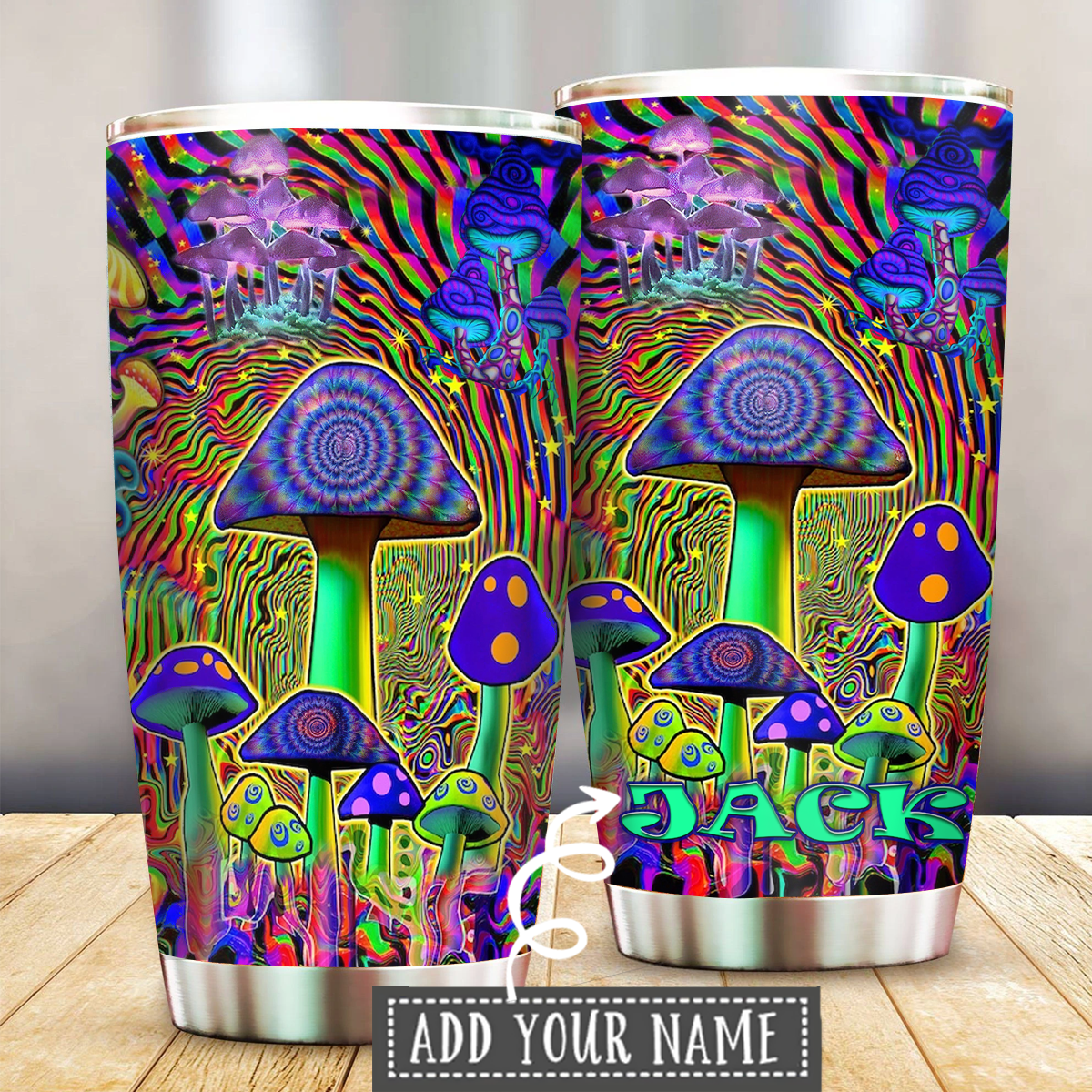 Hippie Mushroom Color Personalized 20 Oz Tumbler For Hot Cold Drinks And Travel
