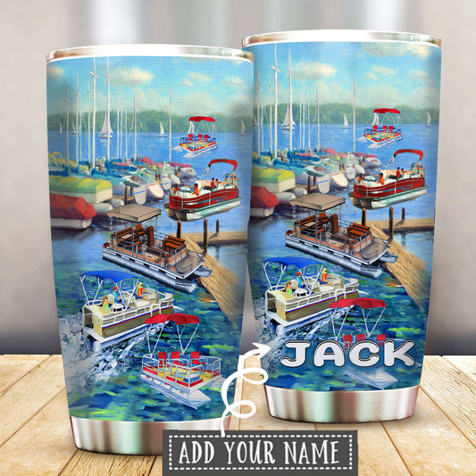 Pontoon Captain Summer Vibes Personalized 20 Oz Tumbler For Hot Cold Drinks And Travel
