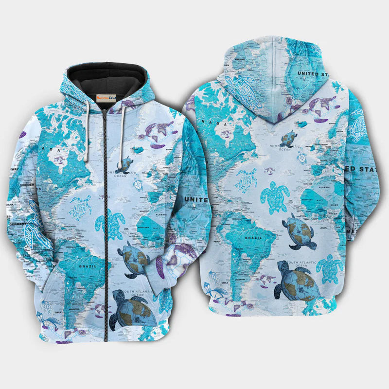 Turtle Awesome Map Art – 3D Hoodie