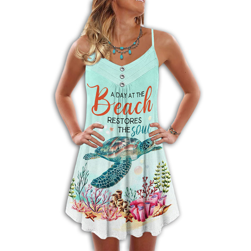 Beach Day Restores The Soul – Women's Summer Sleeveless V-Neck Camisole Dress