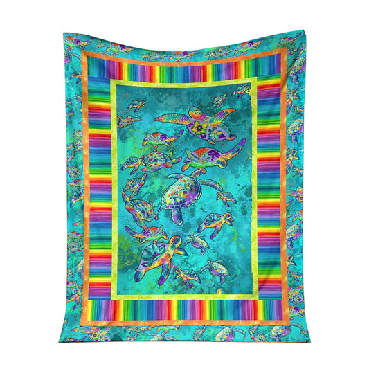 Colorful Turtle Lover 50 x 60 Inch Flannel Blanket For Cozy Bedroom And Sofa Decor