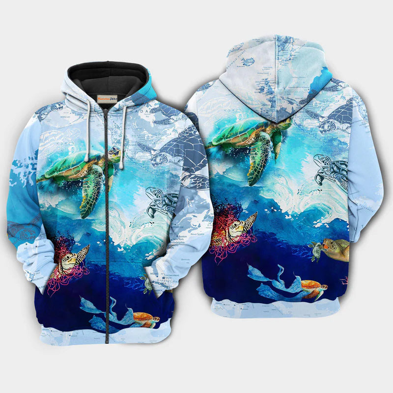 Turtle Go With The Flow Art – 3D Hoodie