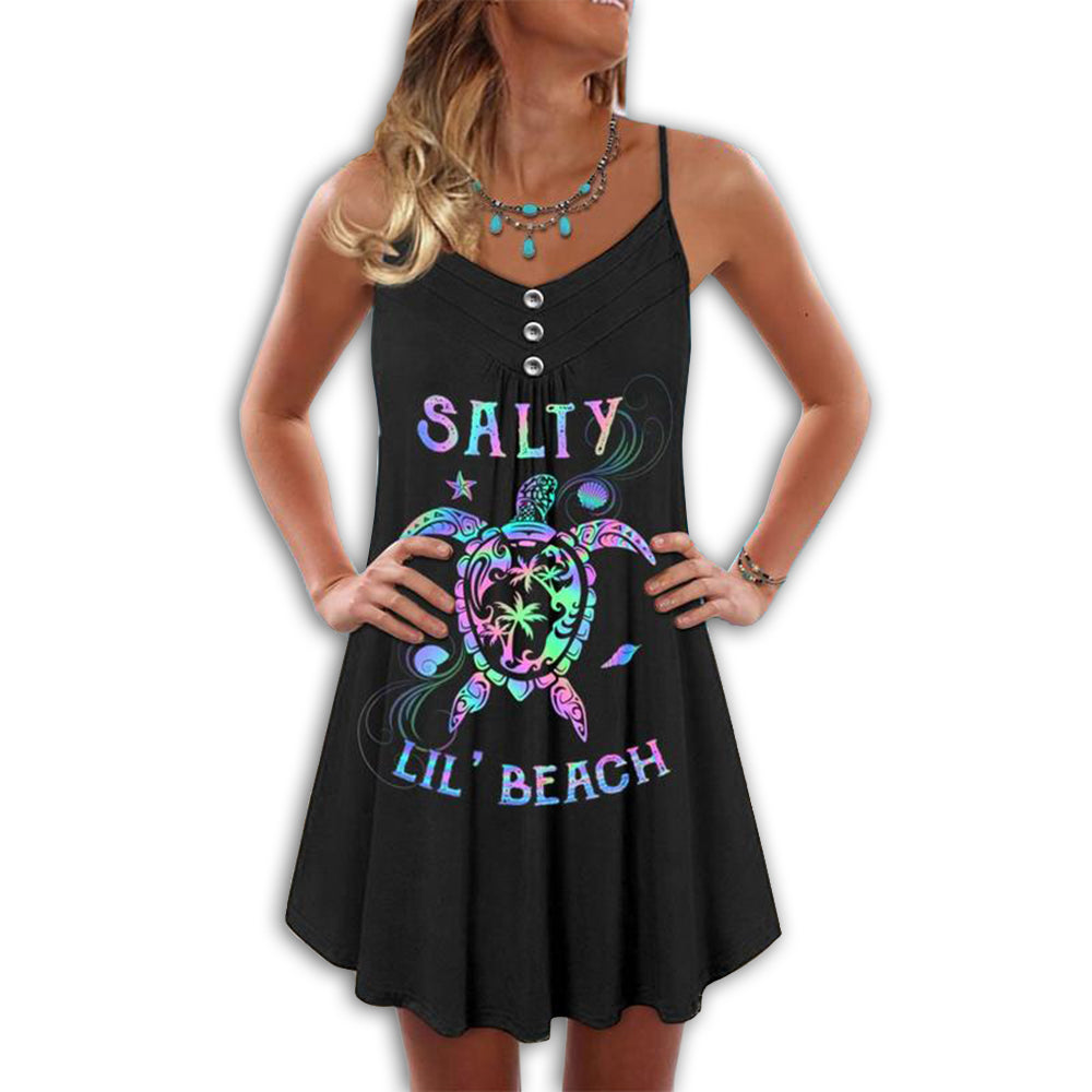 Salty Little Beach Turtle – Women's Summer Sleeveless V-Neck Camisole Dress