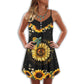 Hippie Sunflower Turtle Love – Women's Summer Sleeveless V-Neck Camisole Dress