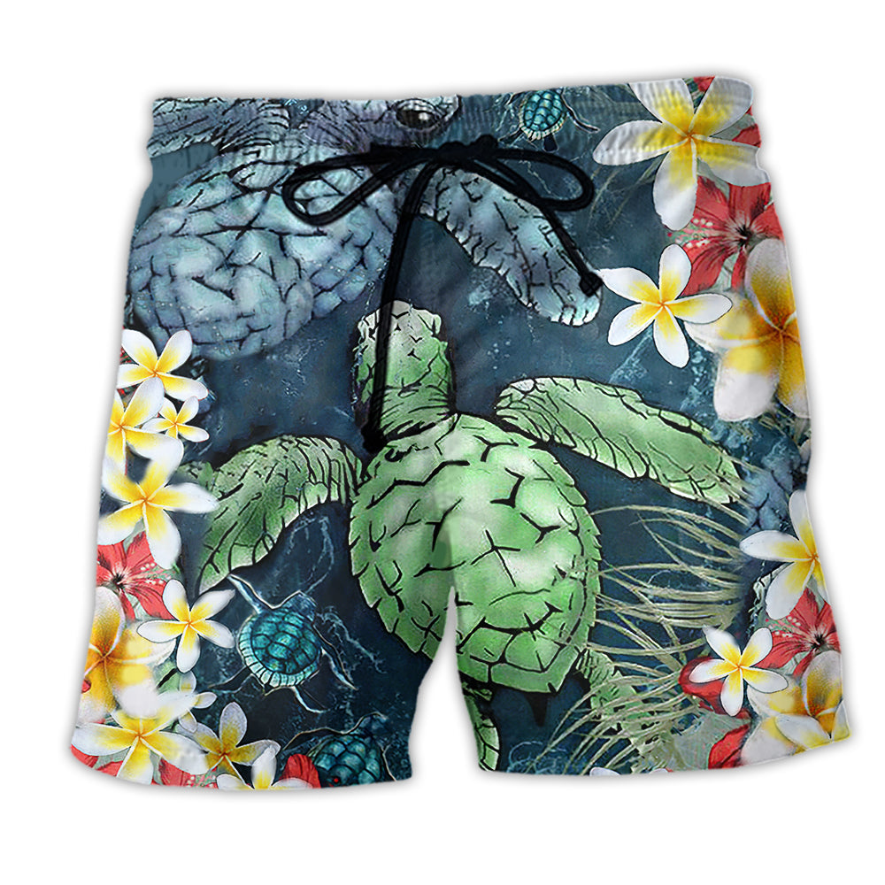 Turtle Love Flowers Pretty Art – Beach Short