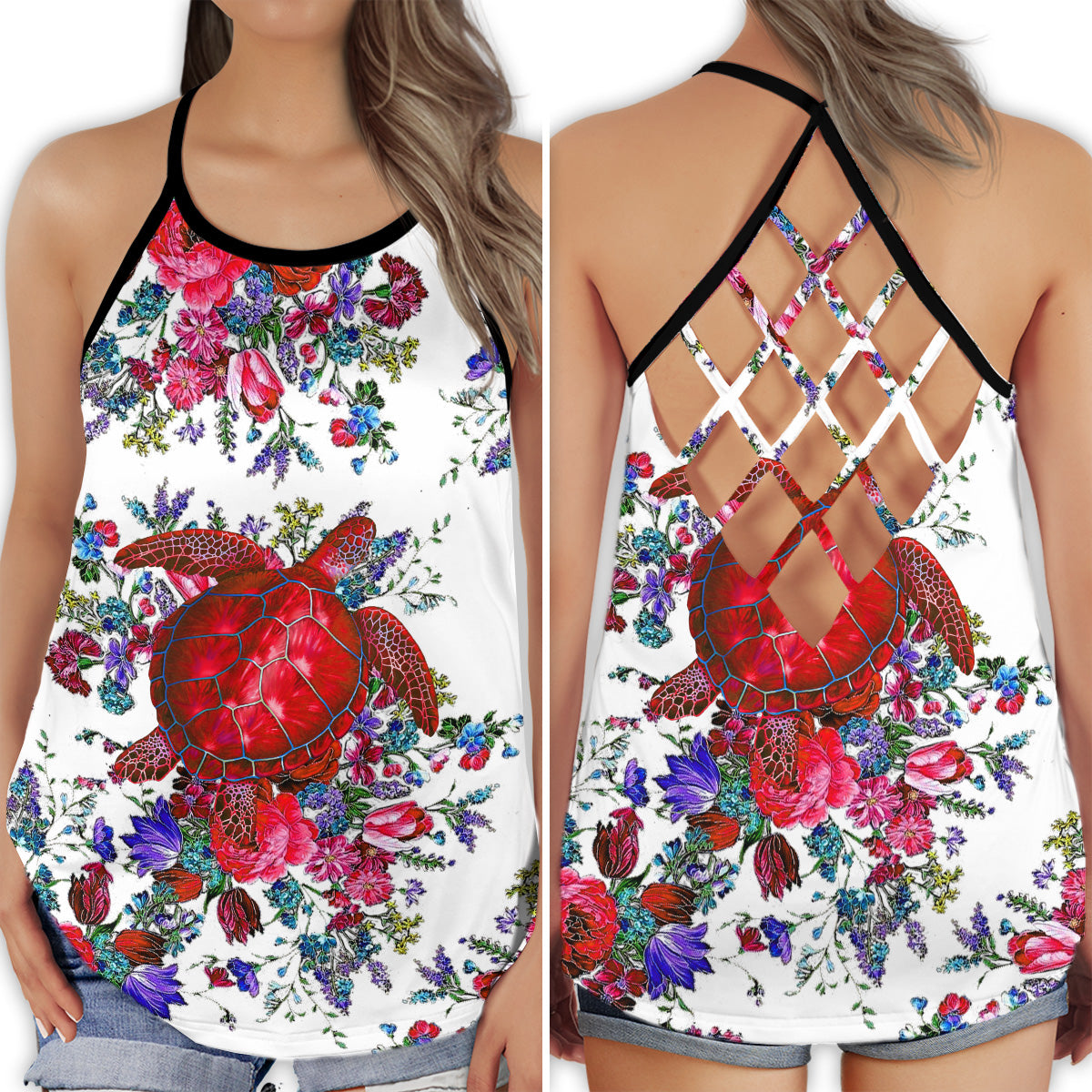 Turtle Beach Ocean Floral Style - Hollow Tank Top