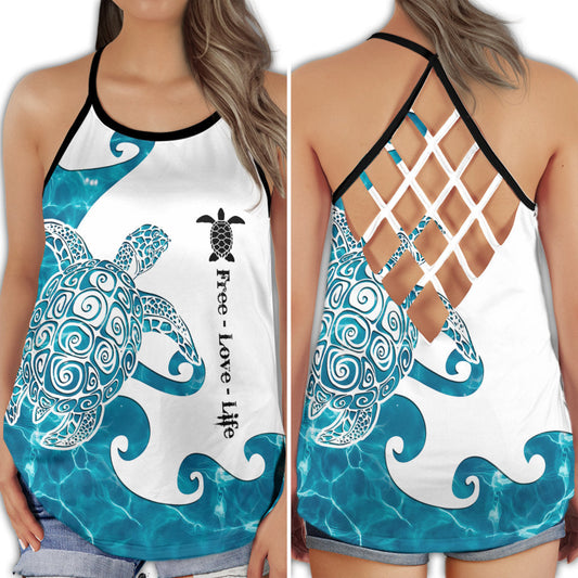 Turtle Beach Ocean Lover Calm Sea Nature Art Style - Hollow Tank Top