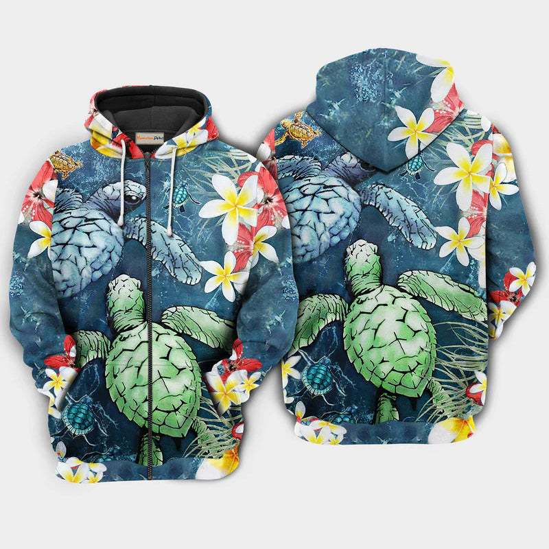 Turtle Loves Flowers Art – 3D Hoodie