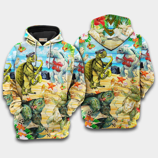 Turtle Loves Music Art – 3D Hoodie
