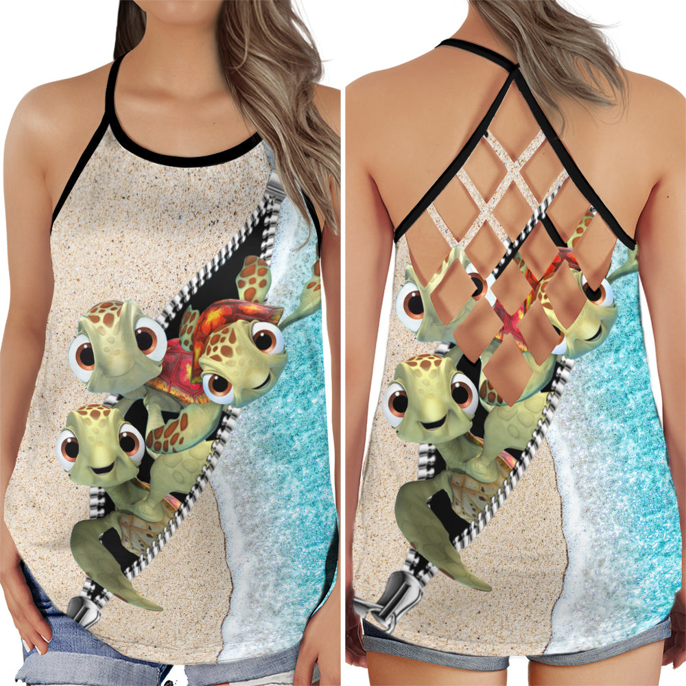 Turtle Ocean Lover Calm Vibes - Hollow Tank Top