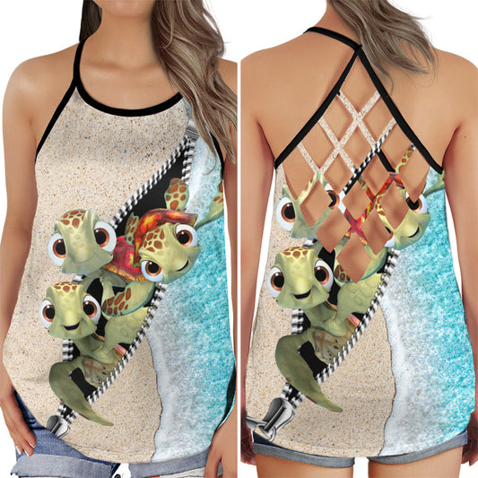 Turtle Ocean Lover Calm Vibes - Hollow Tank Top
