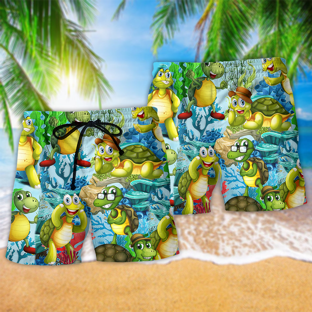 Funny Mini Turtle Happy Style – Beach Short