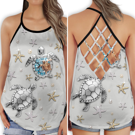 Turtle Starfish Ocean Treasure Vibes - Hollow Tank Top