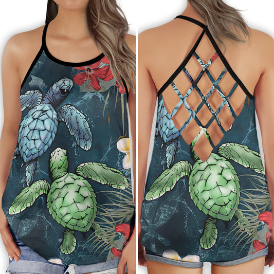 Turtle Swimming To The Moon Fantasy Ocean Dream - Hollow Tank Top