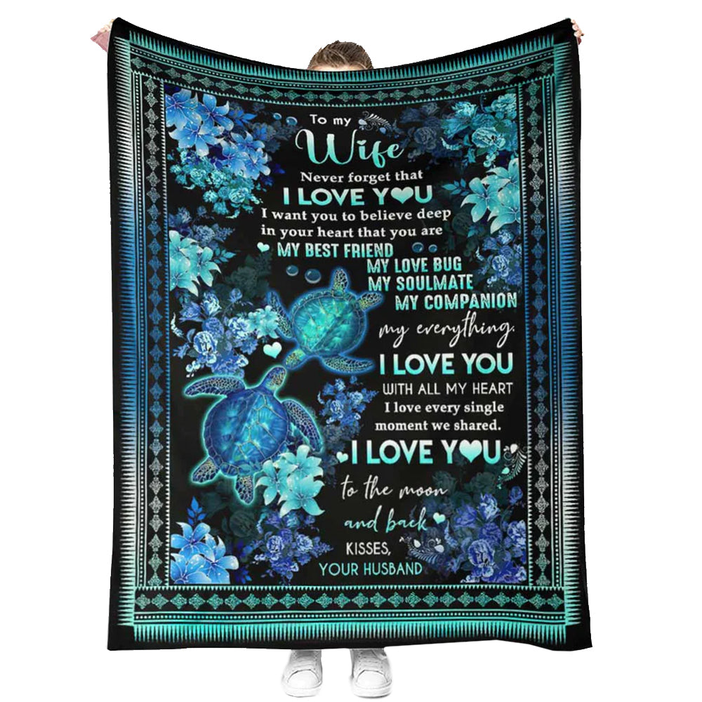 Turtle To My Wife Couple 50 x 60 Inch Flannel Blanket For Cozy Bedroom And Sofa Decor