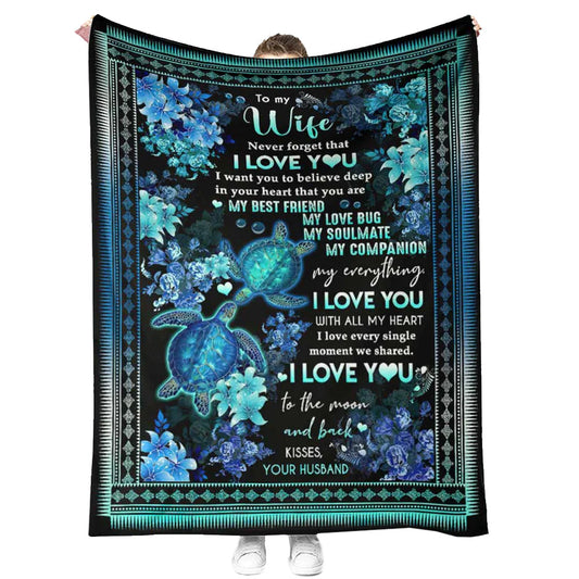 Turtle To My Wife Couple 50 x 60 Inch Flannel Blanket For Cozy Bedroom And Sofa Decor