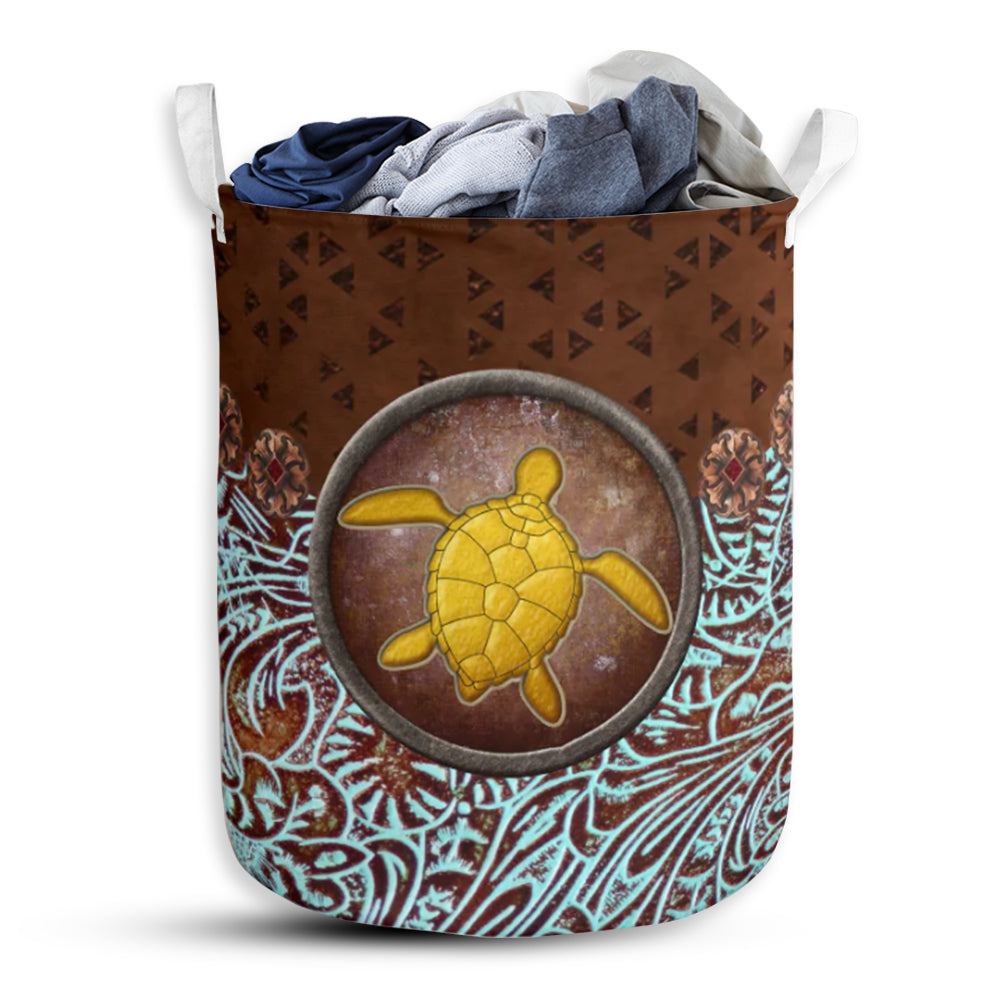 S: 17.72”x13.78” (45x35 cm) Turtle Vignette Yellow Turtle - Laundry Basket - Owls Matrix LTD
