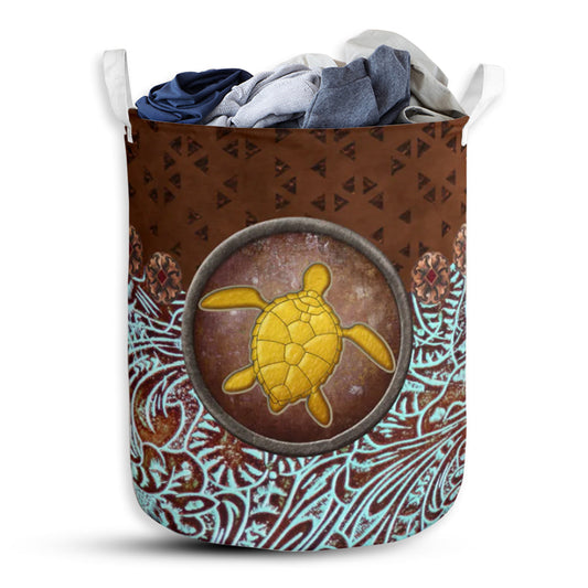 S: 17.72”x13.78” (45x35 cm) Turtle Vignette Yellow Turtle - Laundry Basket - Owls Matrix LTD
