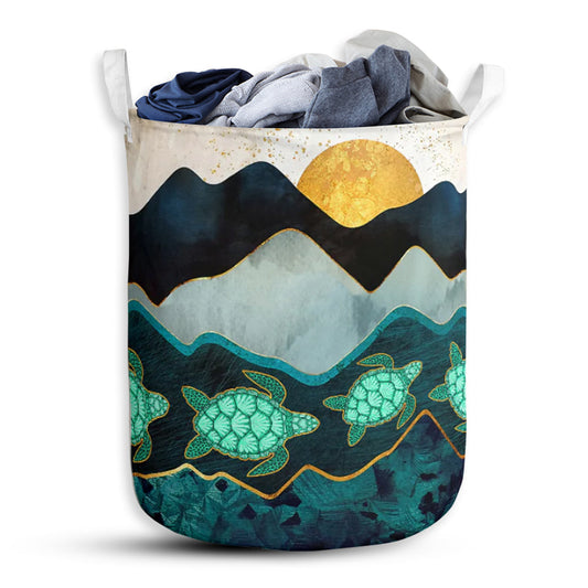S: 17.72”x13.78” (45x35 cm) Turtle's Landscape With Sun - Laundry Basket - Owls Matrix LTD