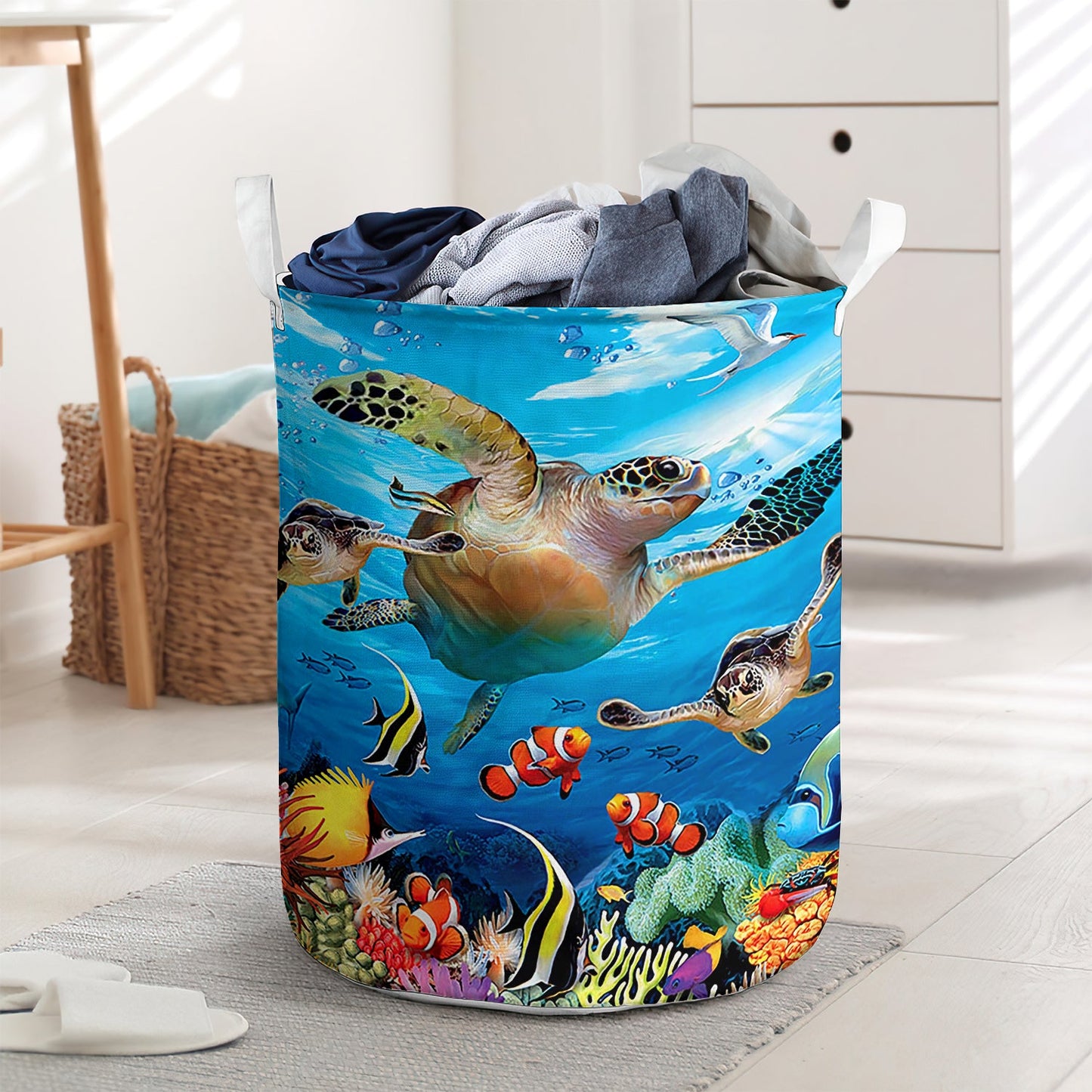 Turtle undersea blue ocean - Laundry basket - LAUB07TNH020322 - Owls Matrix LTD