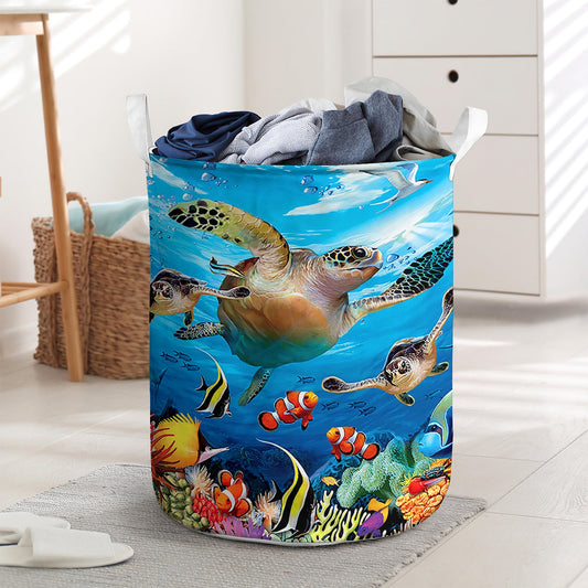 Turtle undersea blue ocean - Laundry basket - LAUB07TNH020322 - Owls Matrix LTD