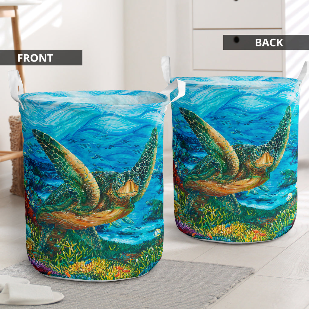 Turtle In Sea Color - Laundry Basket - Owls Matrix LTD