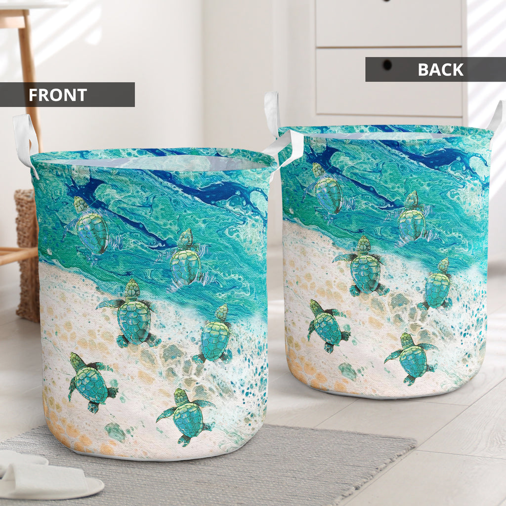 Turtle Ocean Oil Painting - Laundry Basket - Owls Matrix LTD
