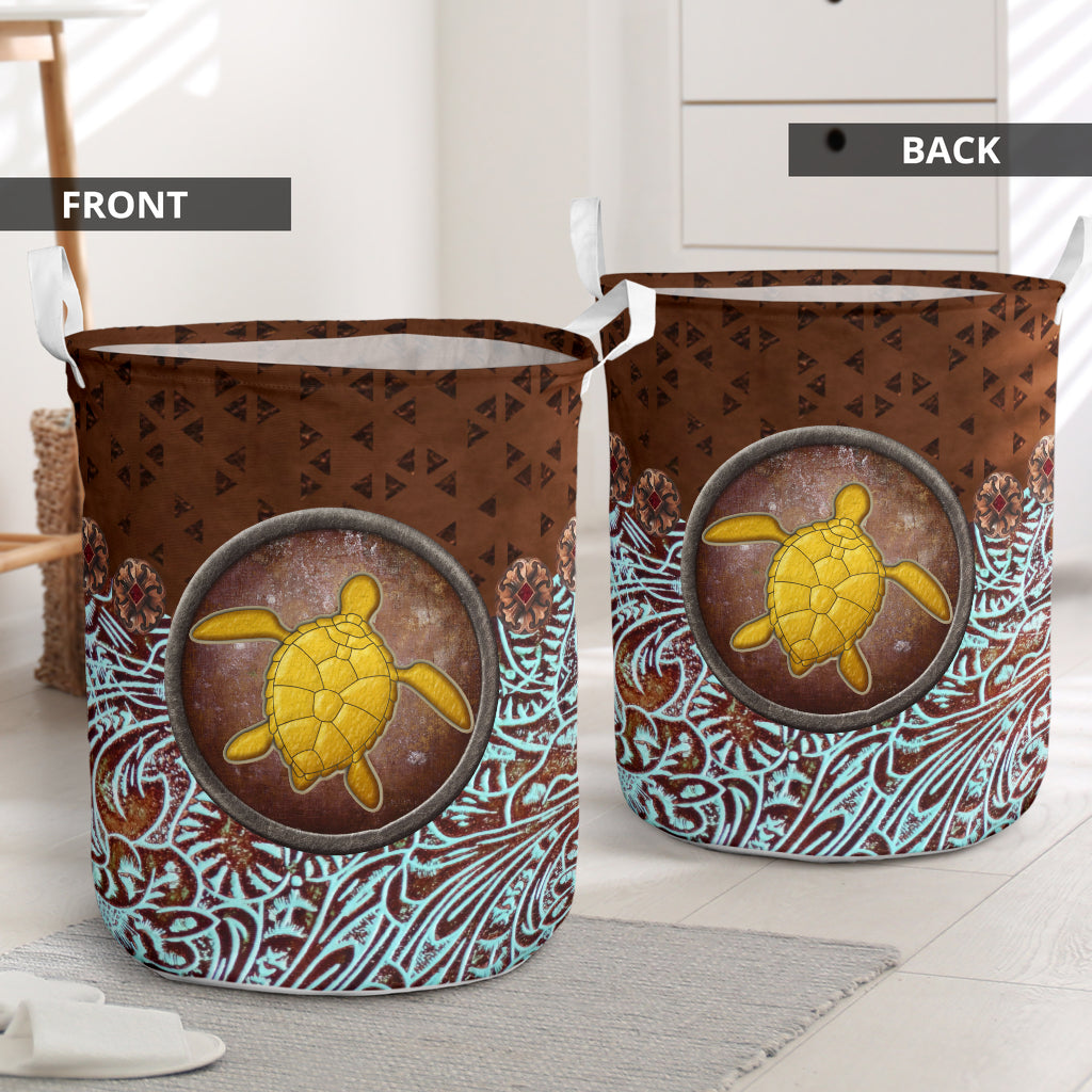 Turtle Vignette Yellow Turtle - Laundry Basket - Owls Matrix LTD