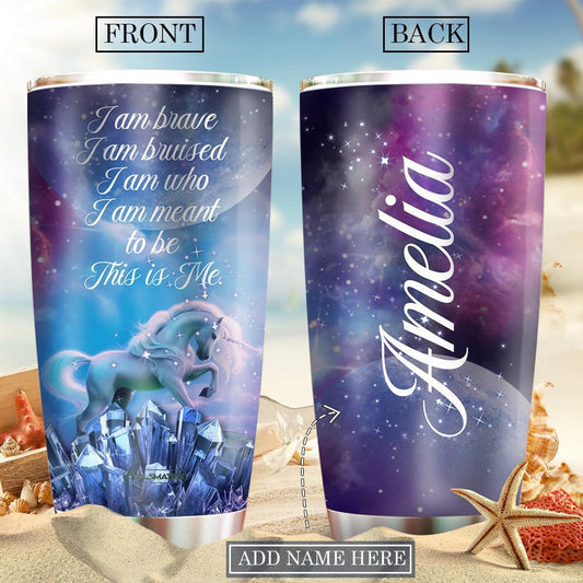 Unicorn I Am Brave Personalized 20 Oz Tumbler