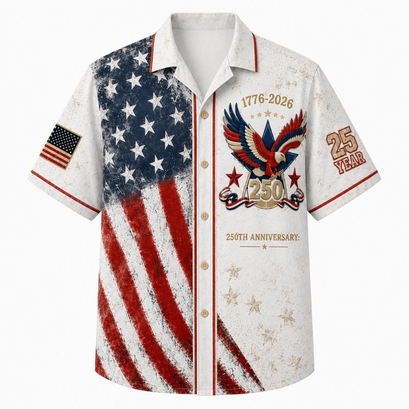 USA 250th Anniversary Wide Hawaiian Shirt- Anniversary Eagle Crest