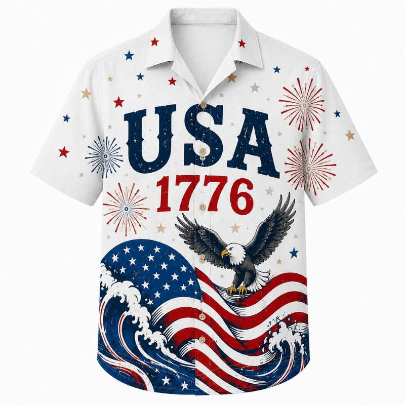 USA 250th Anniversary Wide Hawaiian Shirt- Eagle Surf Flag Waves