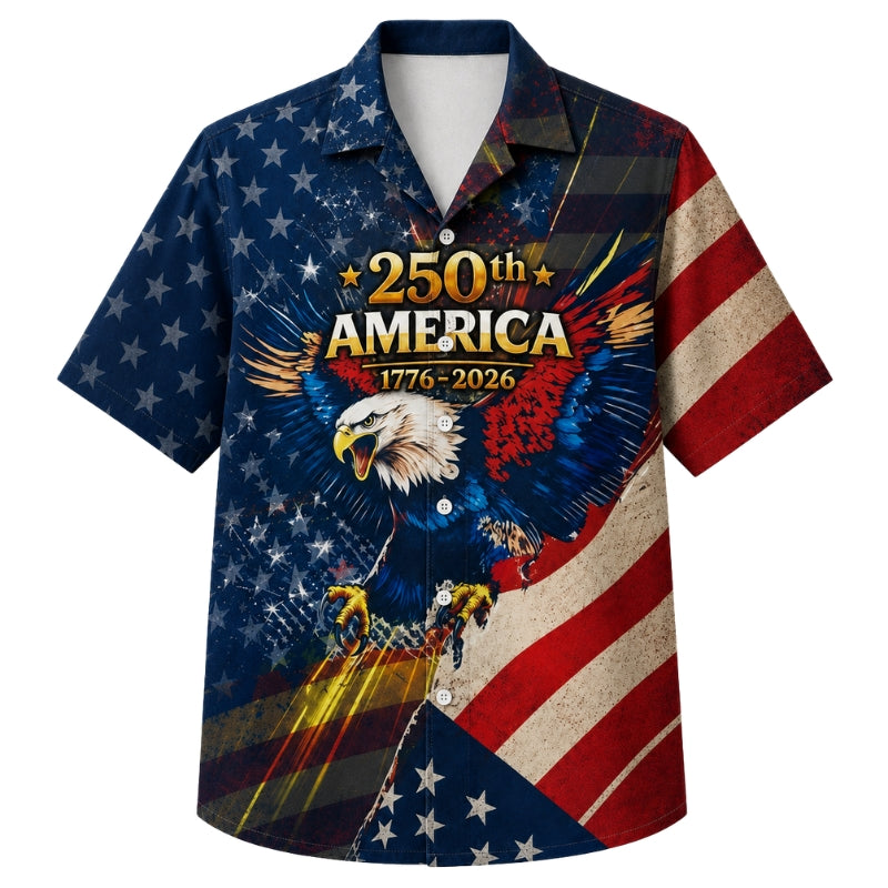 USA 250th Anniversary Wide Hawaiian Shirt- Fierce Screaming Eagle