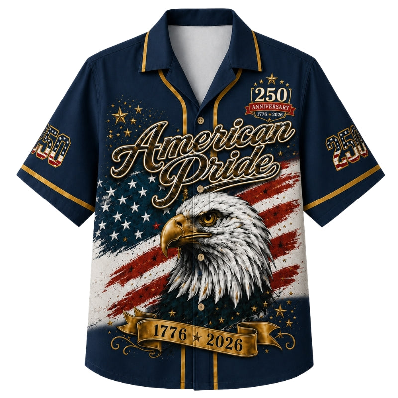 USA 250th Anniversary Wide Hawaiian Shirt- Golden American Pride