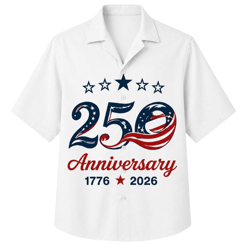 USA 250th Anniversary Wide Hawaiian Shirt- Stars Anniversary Print