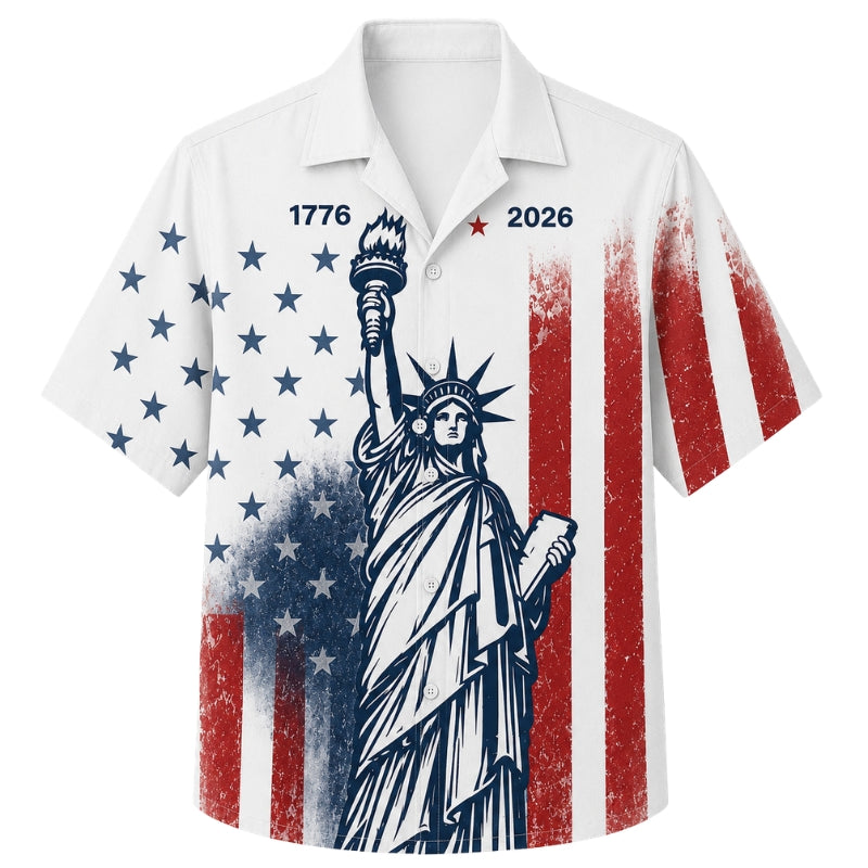 USA 250th Anniversary Wide Hawaiian Shirt- Statue of Liberty Flag